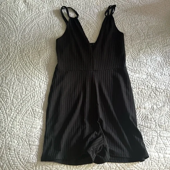PrettyLittleThing | Dresses | Prettylittlething Ribbed Black Bodycon Romper  Size 4 Fits Like S To M | Poshmark